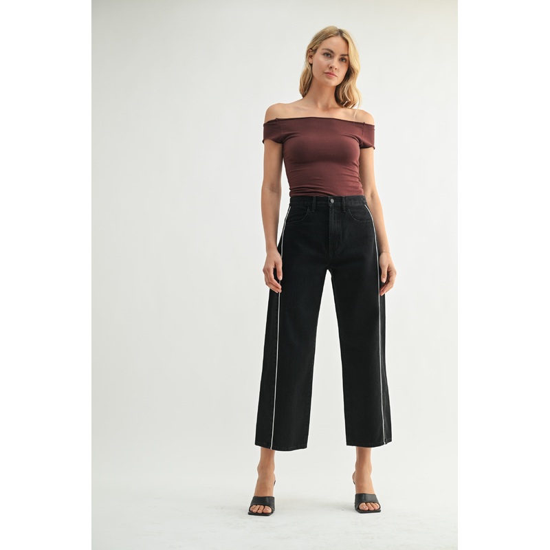 Just Black Denim  Barrel Jean Twist with Piping – Black 25