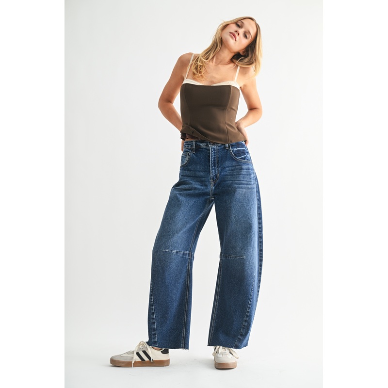 Just Black Denim  Barrel Jean With Seams – Dark Denim 25