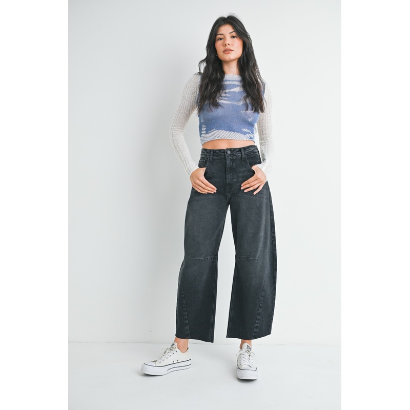 Just Black Denim  Barrel Jean With Seams – Washed Black 24