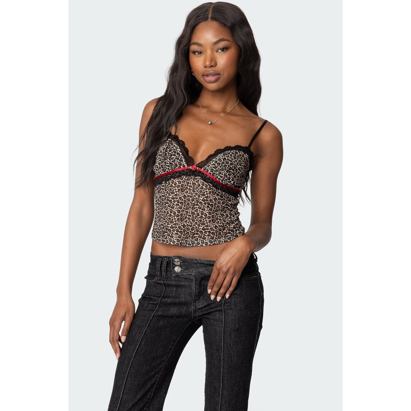 Lacey Leopard Mesh Tank Top MIX XS