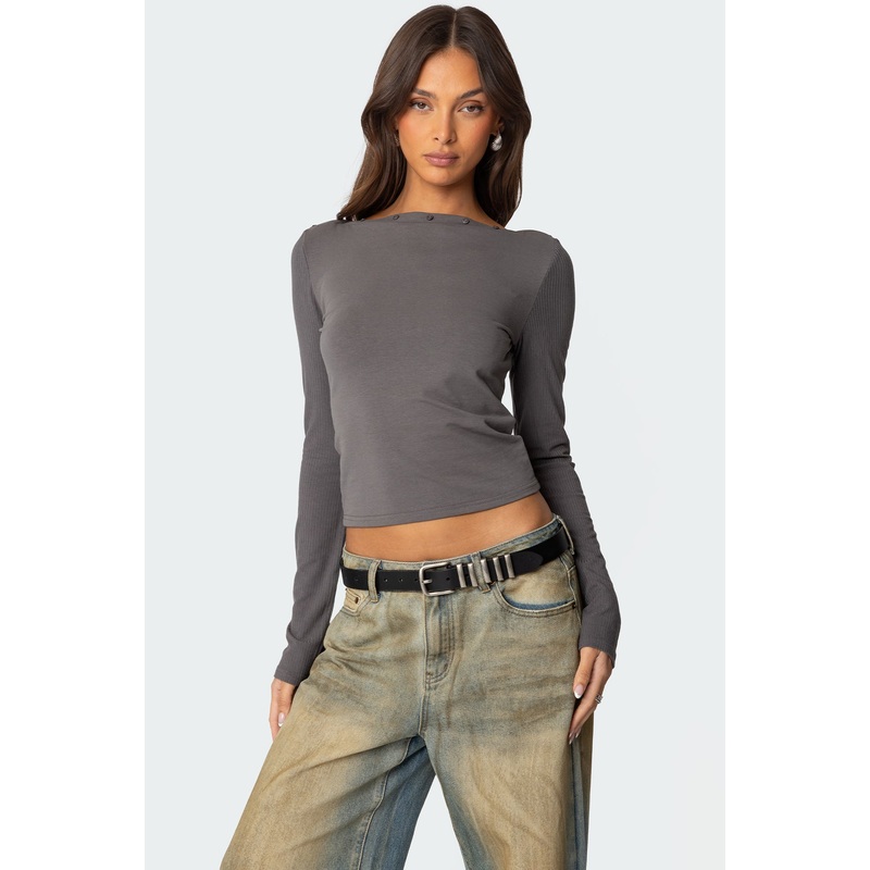 Lake Boat Neck Top DARK GRAY XS