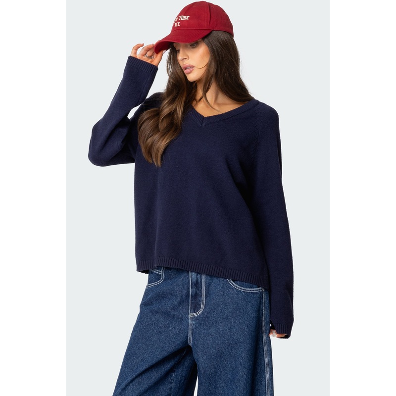 Martha Oversized V Neck Sweater NAVY XS