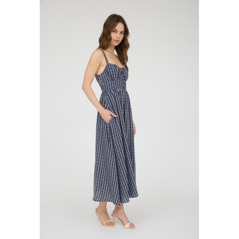 Plaid Midi Dress – Navy Small