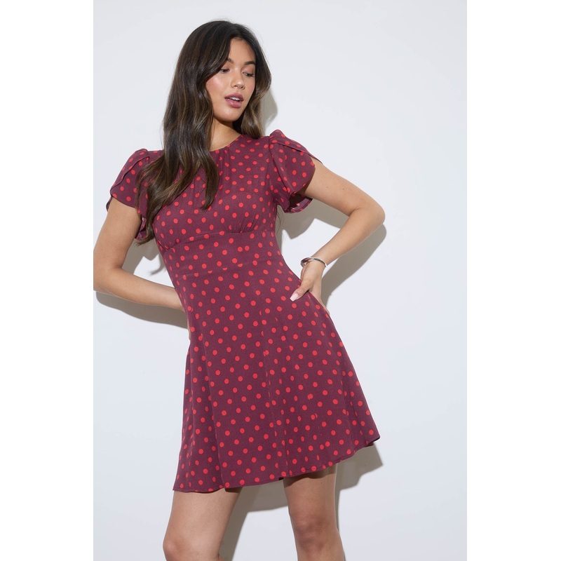 Polka Dot Mini Dress – Burgundy Small