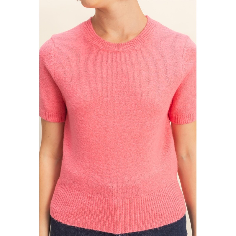 Short Sleeve Sweater – Taffy Pink Small