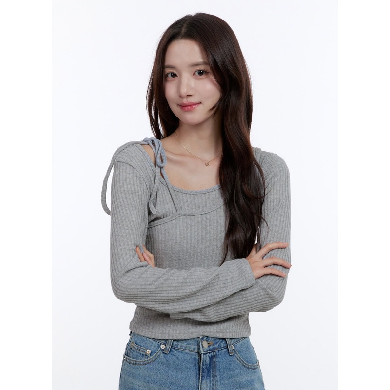 Slim Fit Strap Long Sleeve Set OO407 Gray S/M