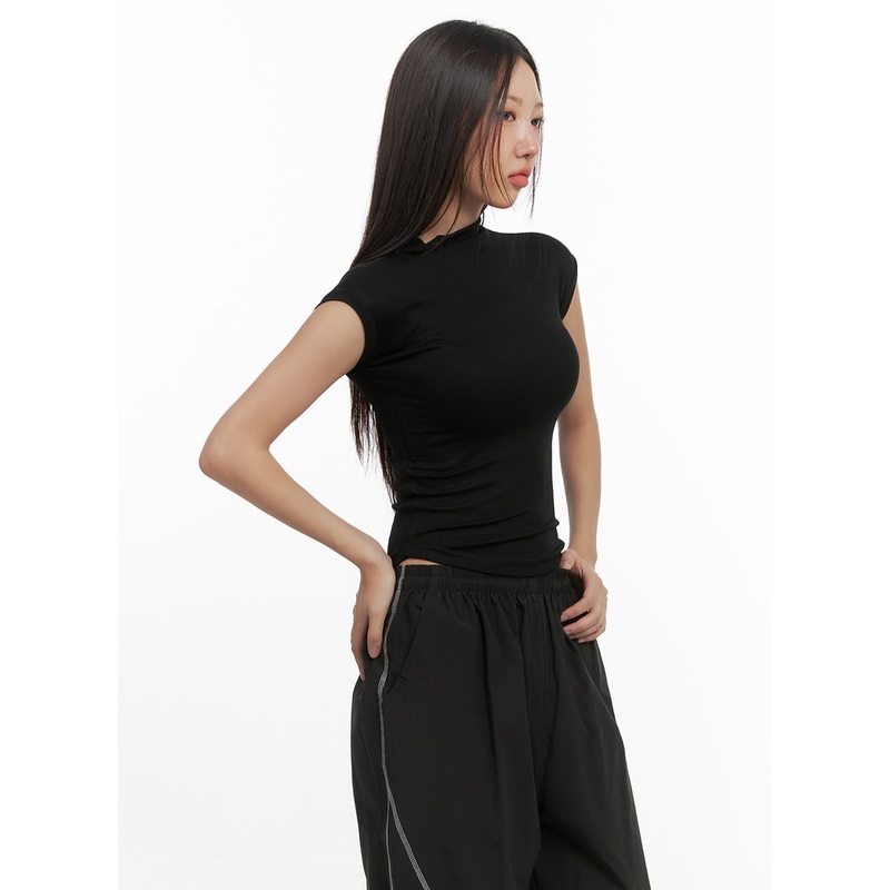 Slim Fit Turtle Neck Crop Top CO402 Black S/M