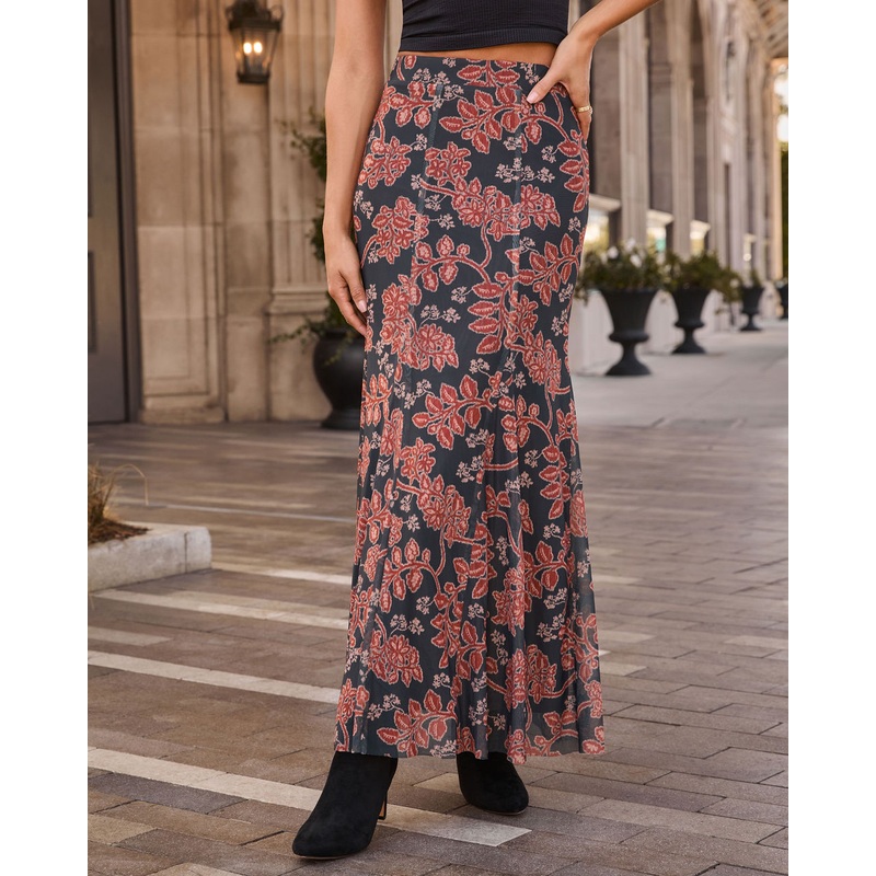 Spiced Dusk Printed Maxi Skirt Charcoal XS