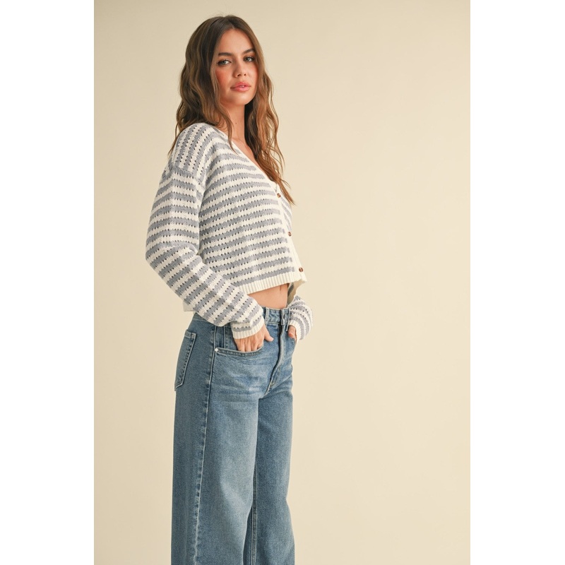 Striped Knit Sweater – Blue & White Small