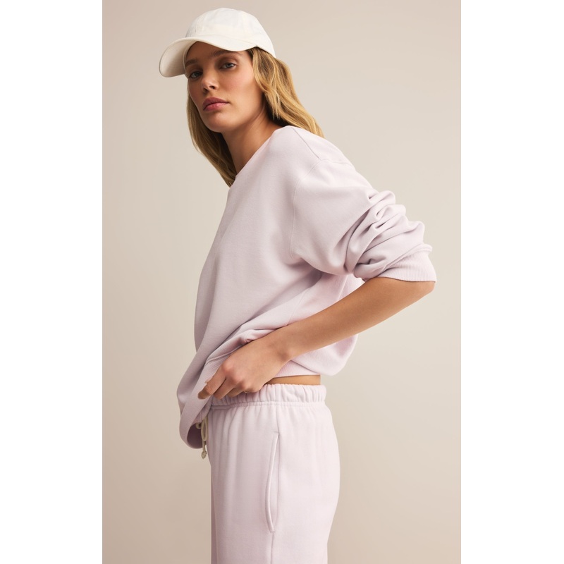 Z Supply  Boyfriend Cotton Sweatshirt – Lavender Ice X-Small