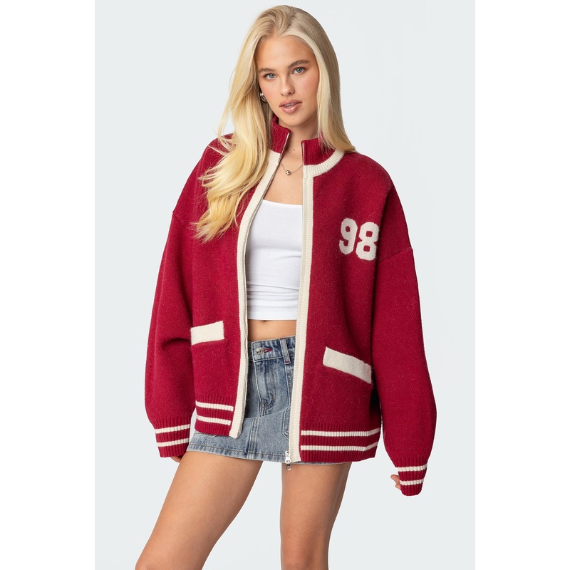 98 Varsity Zip Up Sweater BURGUNDY XS