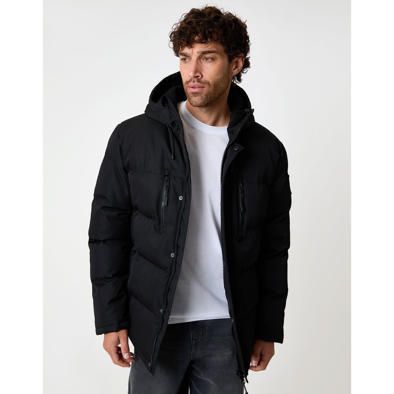 Black Longline Puffer Coat Black S