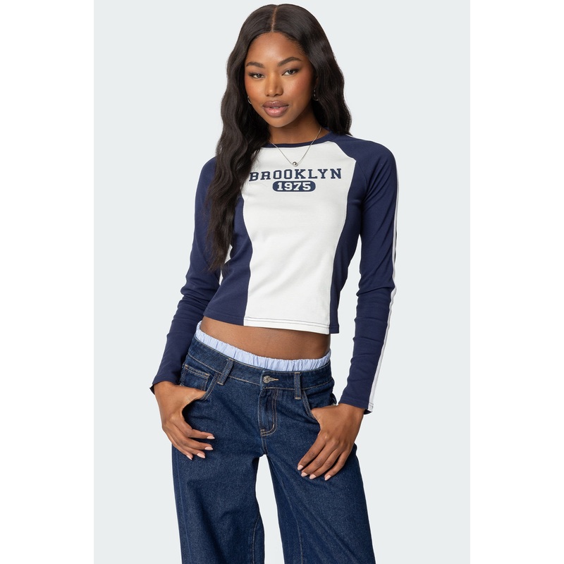 Brooklyn Raglan Long Sleeve T Shirt NAVY XS