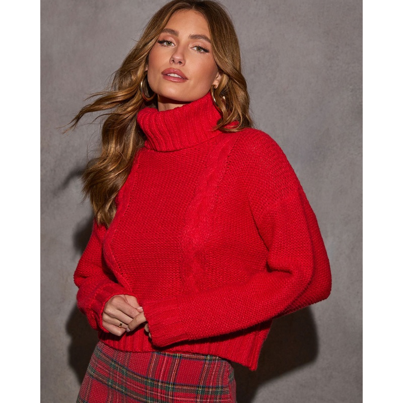 Carmine Knit Turtleneck Sweater Red XS