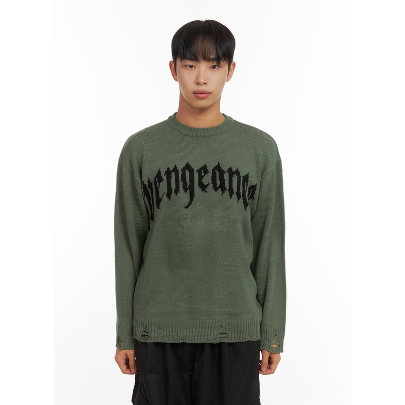 Destroyed Loose Fit Round Neck Top CO410 Dark green M/L