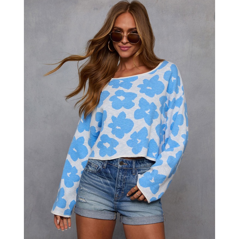 Dreaming Of Daisies Knit Sweater Blue XS