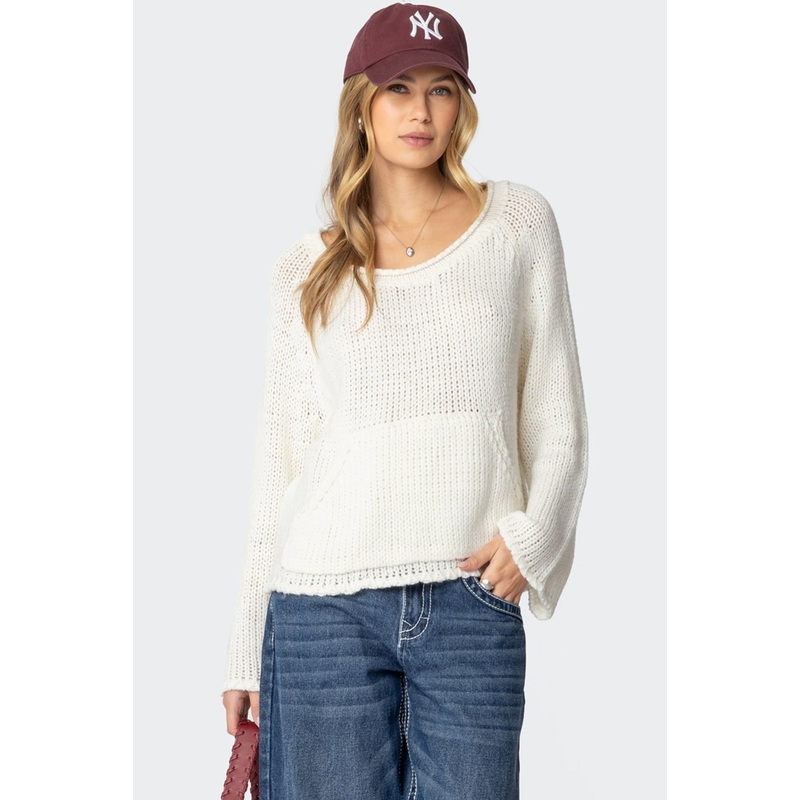 Kangaroo Pocket Oversized Knit Top CREAM XS