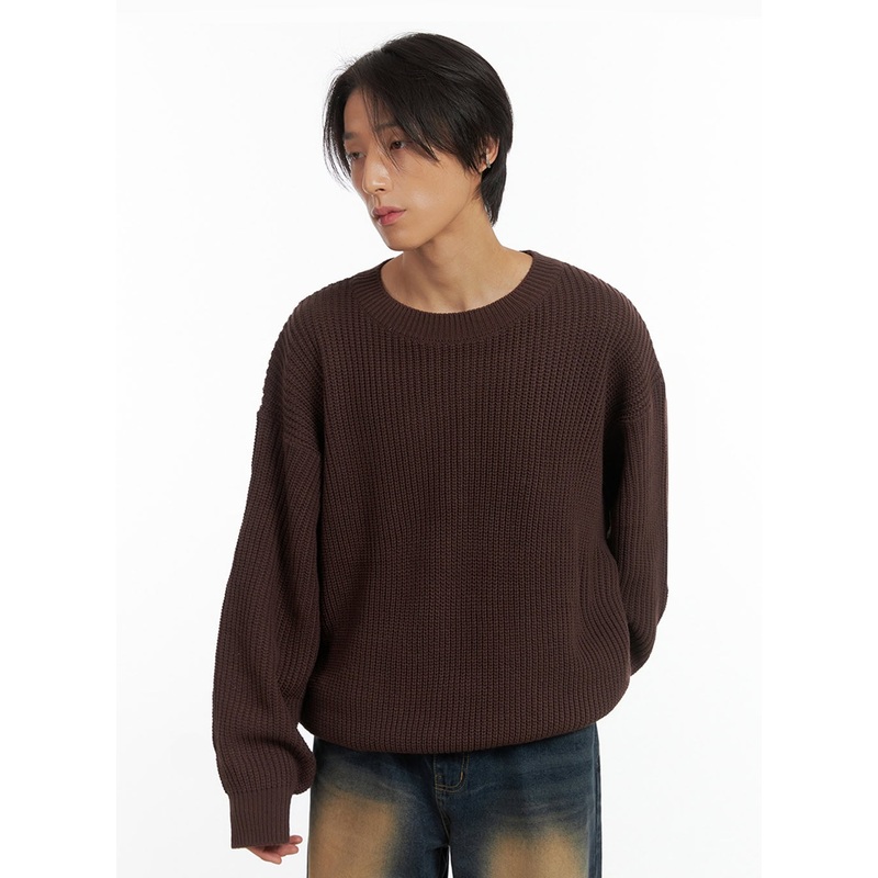 Men’s Basic Crew-Neck Knit Sweater IO402 Brown M