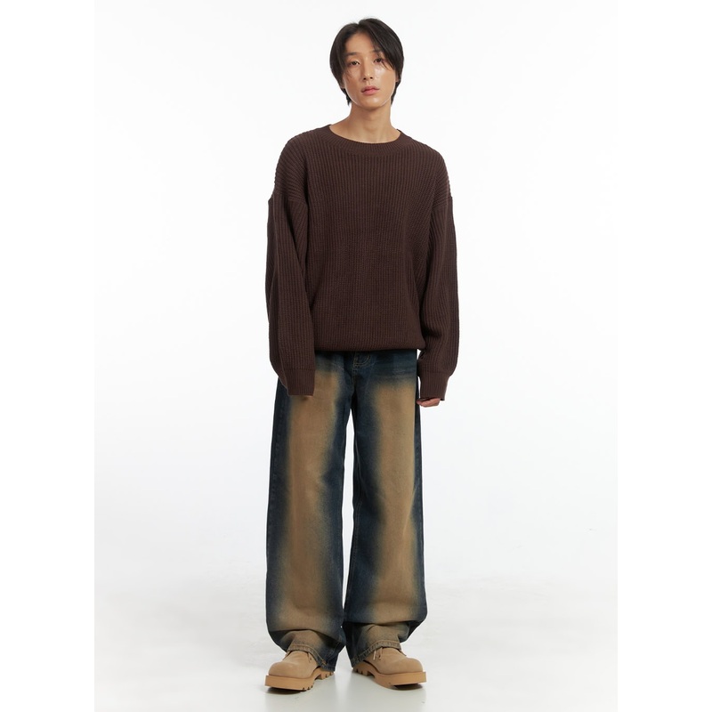 Men’s Brown Washed Wide Denim Jeans IO402 Dark blue S