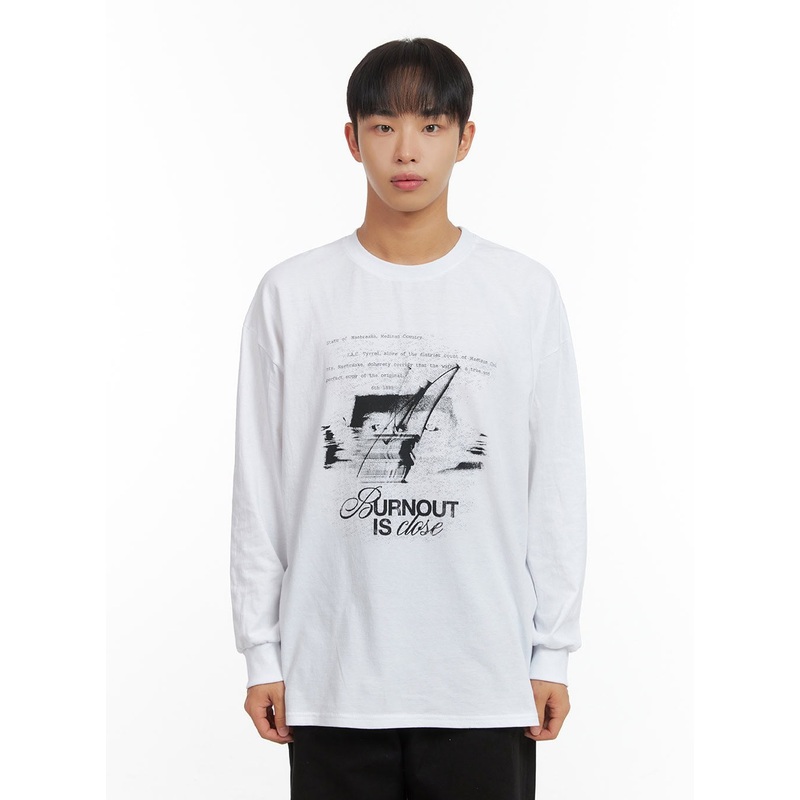 Men’s Cotton Loose Fit Graphic Print Top CO408 White M/L