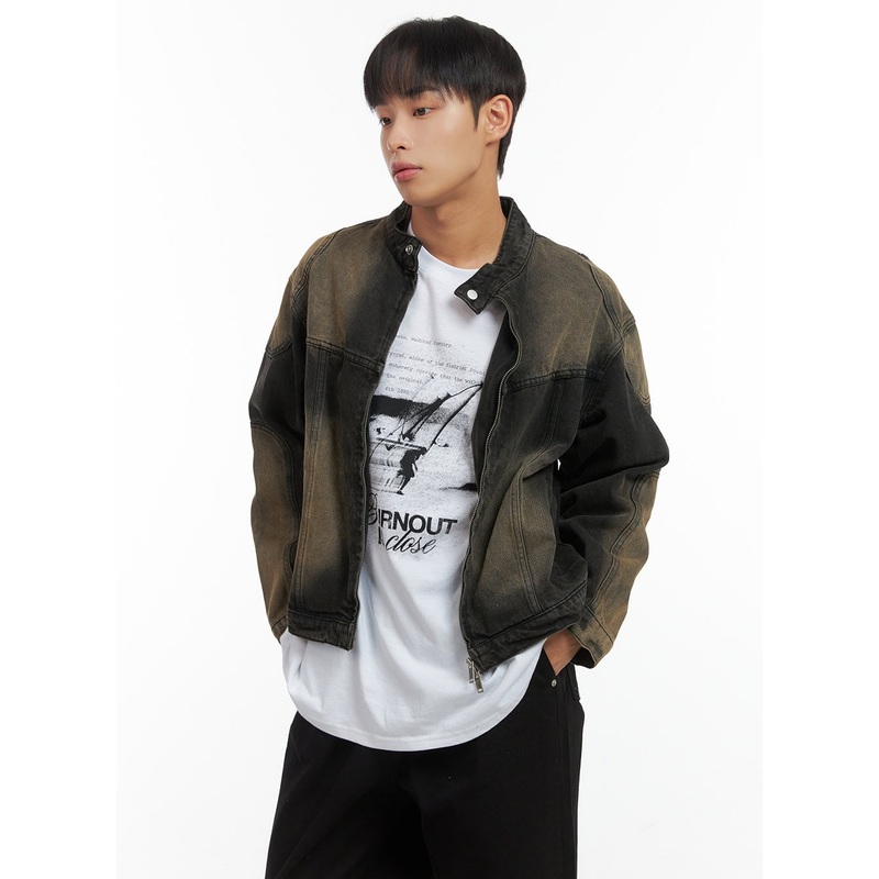 Men’s Denim Biker Jacket CO408 Brown M/L