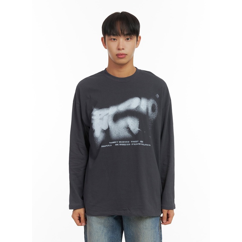 Men’s Long Sleeve Casual Graphic Cotton Tee CO408 Dark gray M/L