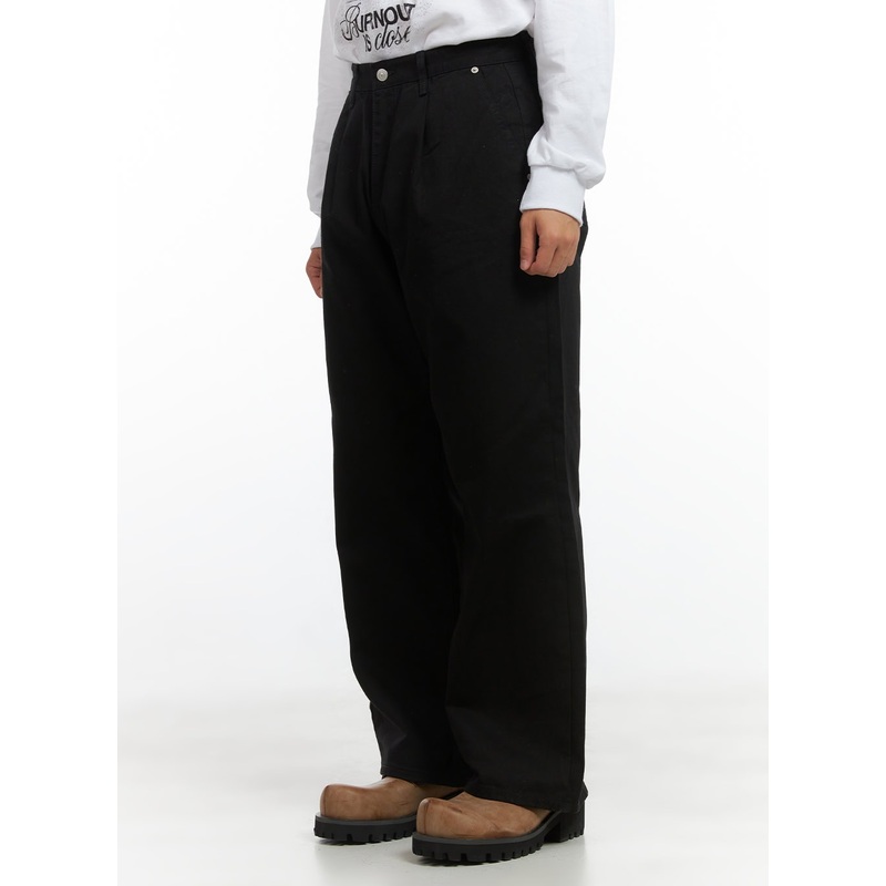 Men’s Pintuck Cotton Wide-Leg Pants CO408 Black S