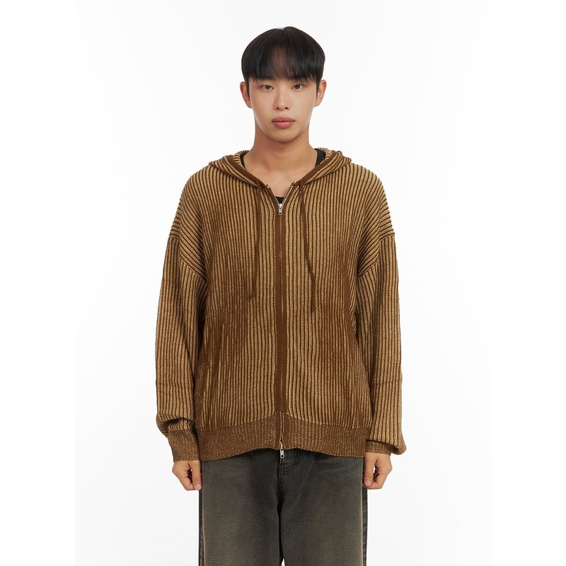 Men’s SoftTouch Two Tone Hooded Cardigan CO408 Brown M/L