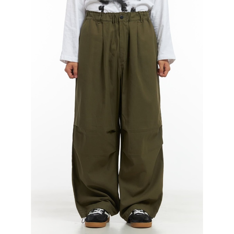 Men’s Solid Pintuck Wide Leg Trousers CO408 Dark green M/L