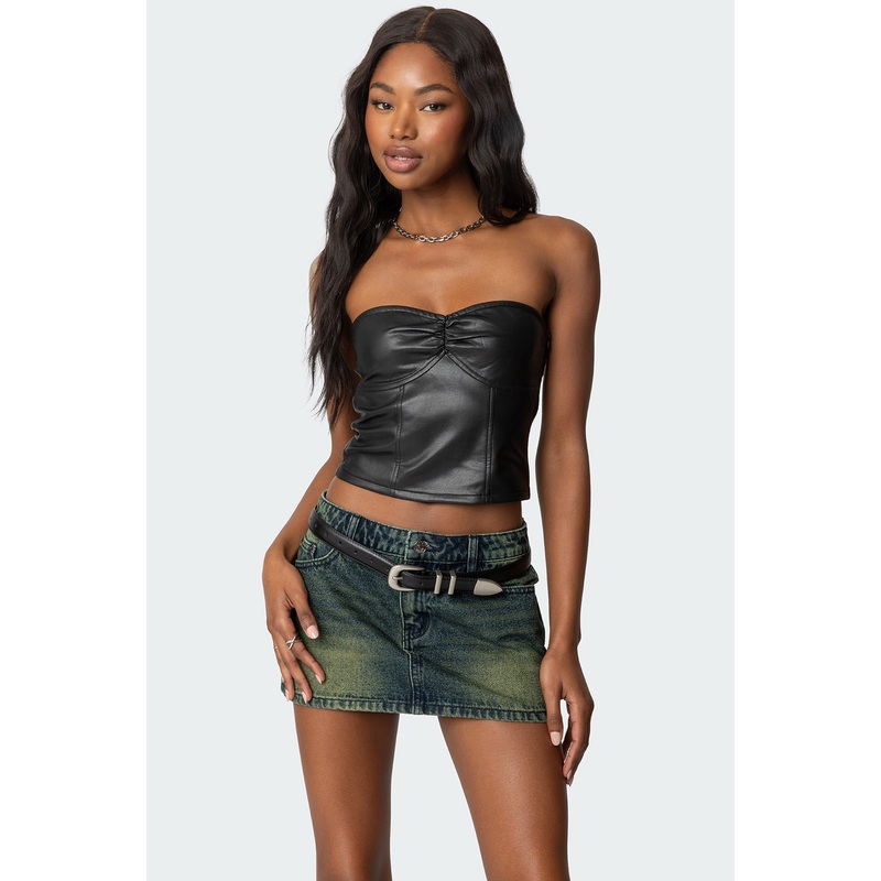 Myleigh Faux Leather Strapless Top BLACK XS
