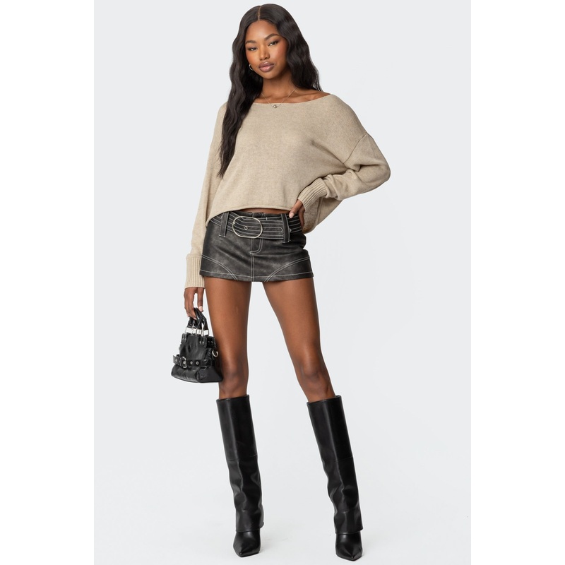 Washed Faux Leather Mini Skort BLACK WASHED XS