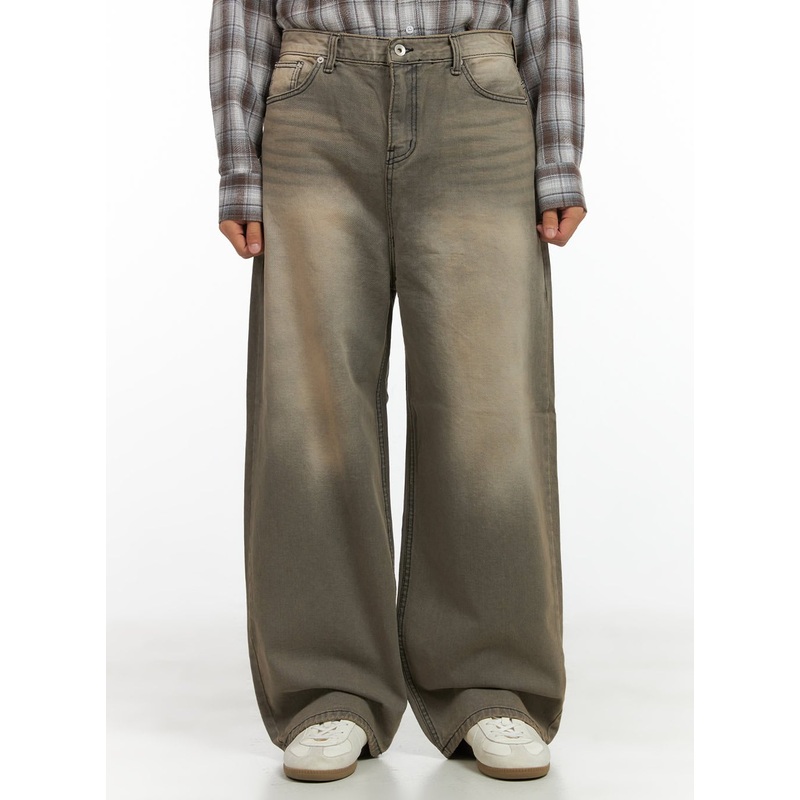 Wide-Fit Denim Washed Jeans CO410 Beige S