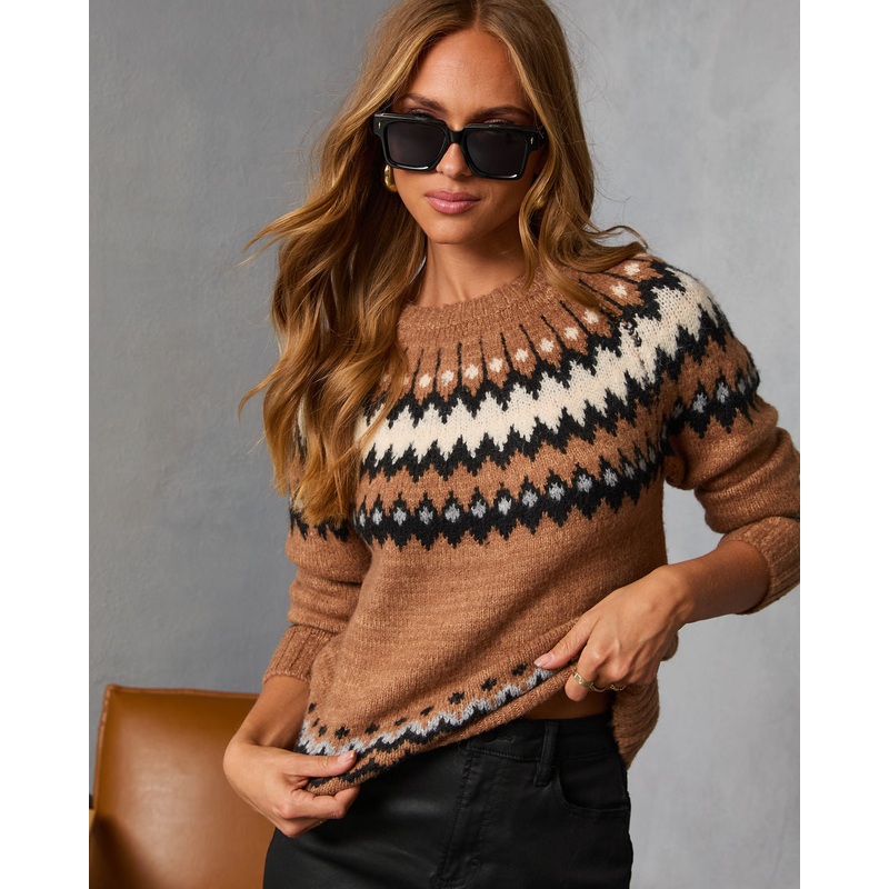 Amberwood Fair Isle Print Sweater Mocha Multi XS