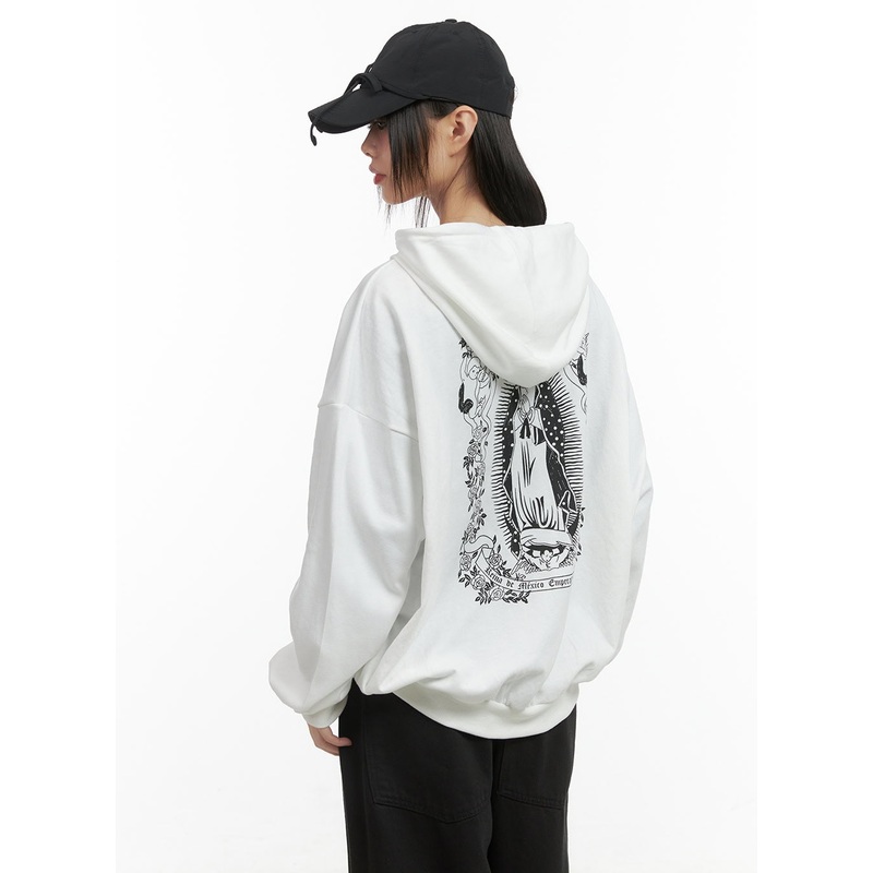 Graphic Loose Fit Hoodie CO410 Light beige M/L
