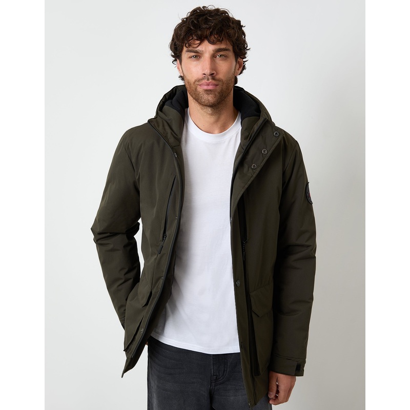 Khaki Green Showerproof Padded Hooded Coat Khaki Green S