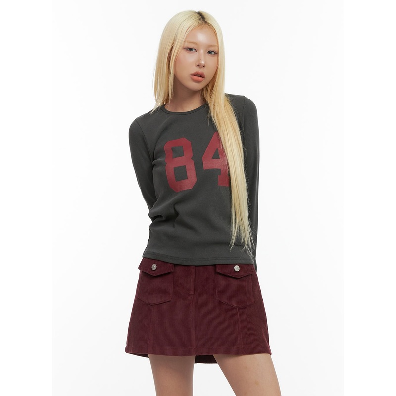 Lettering Long-Sleeve Crop Tee CO415 Dark gray S/M
