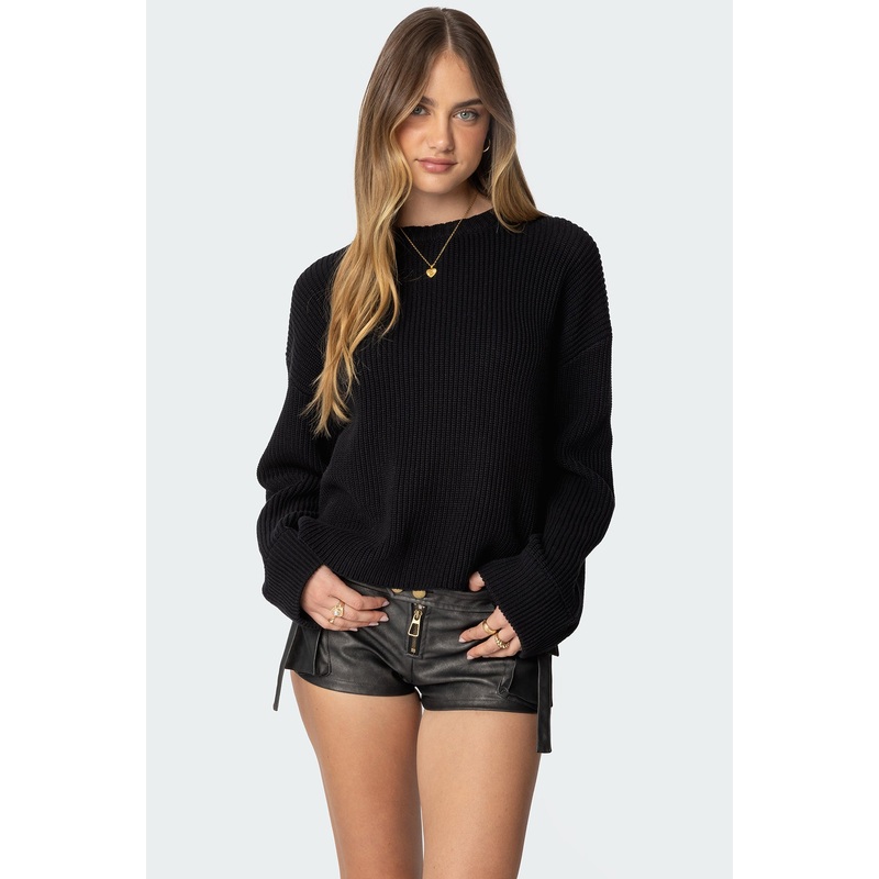 Marleen Oversized Knit Sweater BLACK XS