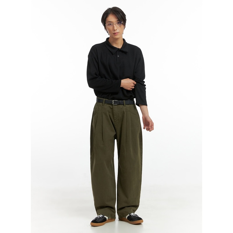Men’s Pintucked Wide Fit Pants IO417 Dark green S