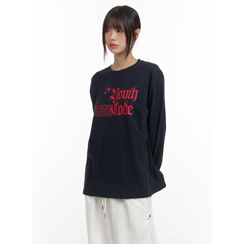 Oversized Lettering Long Sleeve Top CO410 Dark blue S/M