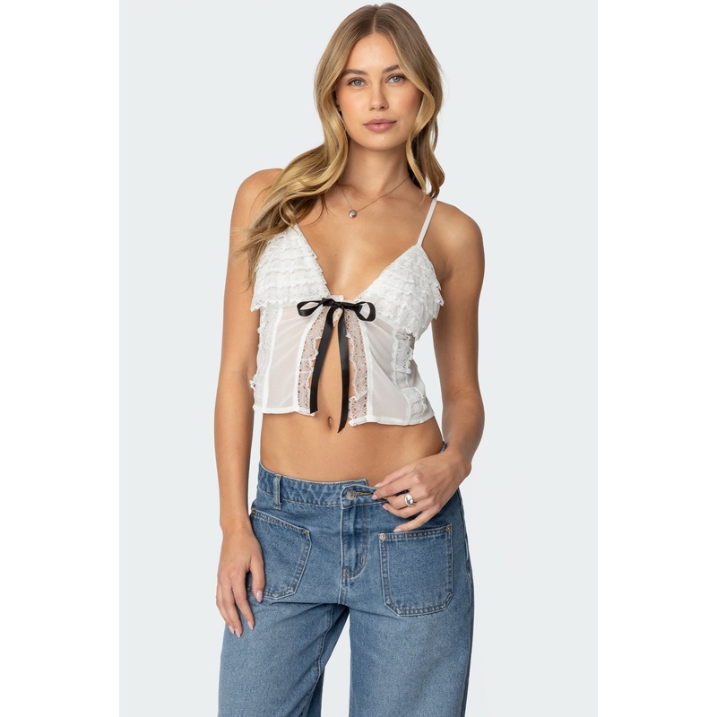 Ruffled Babydoll Top WHITE XS