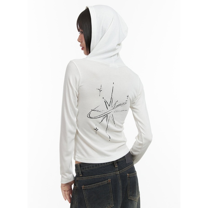 Slim Fit Hooded Long Sleeve Top CO410 White S/M