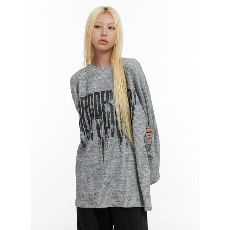 Stellar Graphic Print Oversized Top CO415 Gray M/L