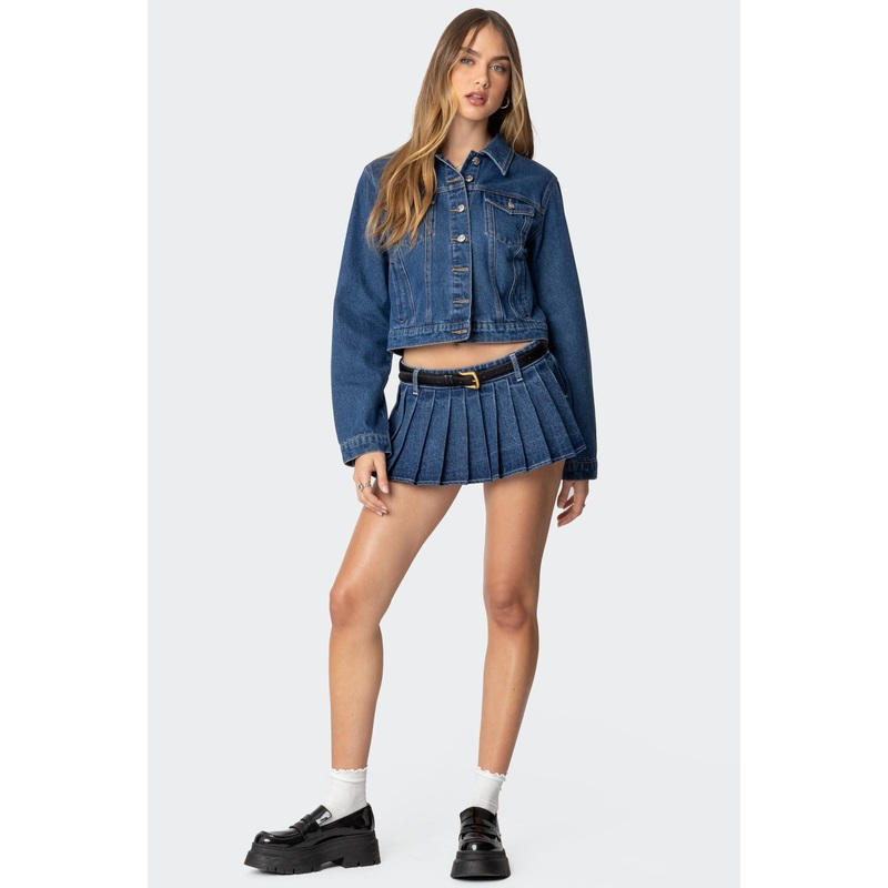Zenia Denim Pleated Mini Skort DARK BLUE XS