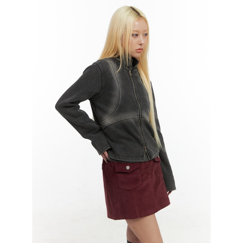 Zip Up Washed Pigment Two-Way Top CO415 Dark gray S/M