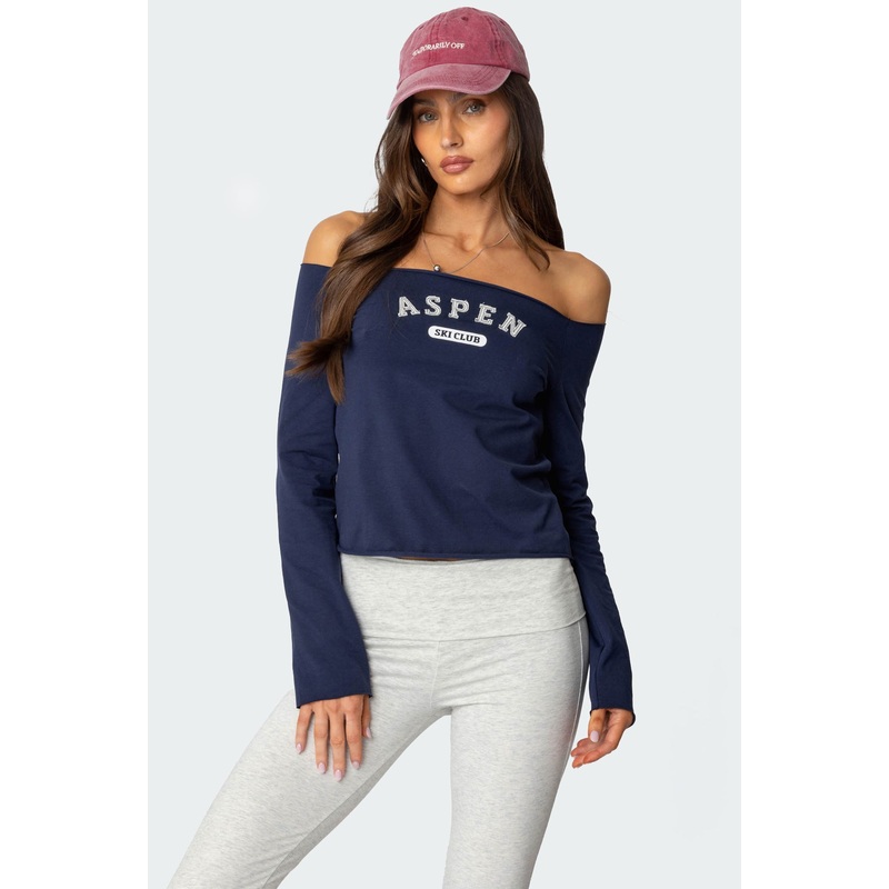 Aspen Ski Club Off Shoulder Top NAVY XS
