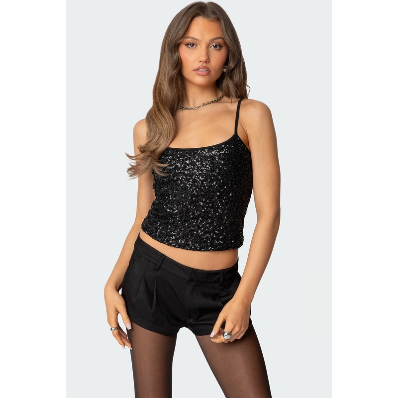Celene Sequin Tank Top BLACK XS