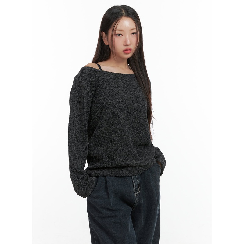 Comfy Loose Fit Off Shoulder Shirt CO417 Dark gray S/M