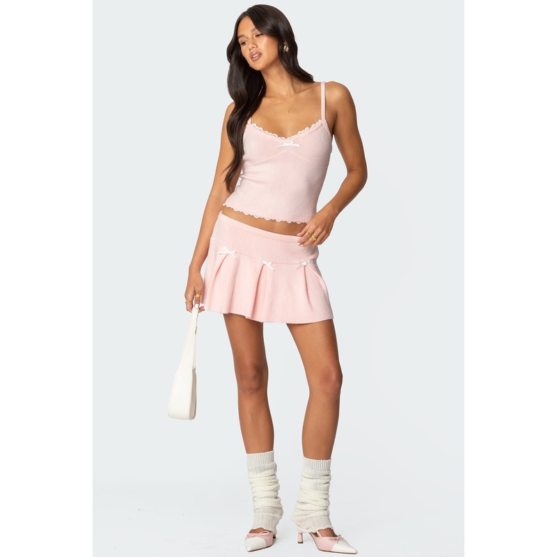 Easter Pleated Knit Mini Skirt LIGHT PINK XS