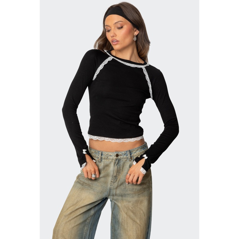 Edith Lacey Ribbed Top BLACK AND WHITE XS