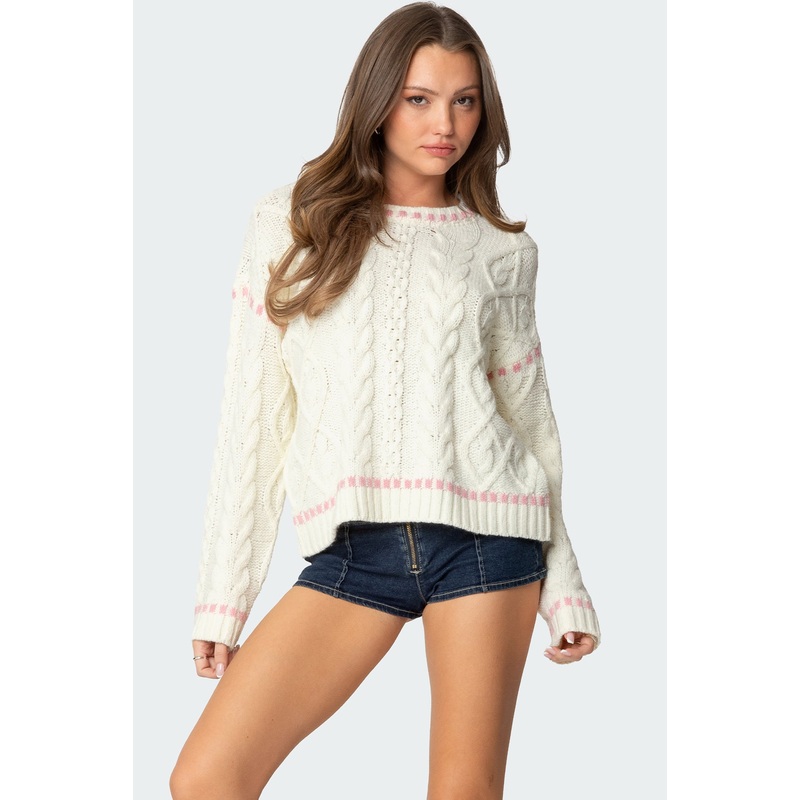 Eleni Cable Knit Sweater WHITE XS
